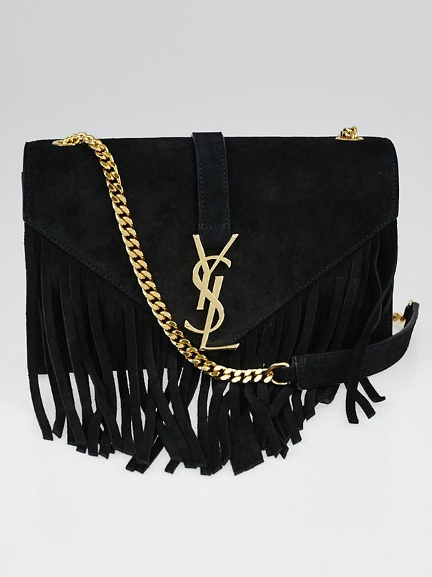 Yves Saint Laurent Black Suede Fringed Monogramme Shoulder Bag