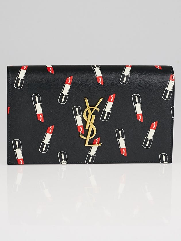 Yves Saint Laurent Black Leather Monogramme Lipstick Clutch Bag