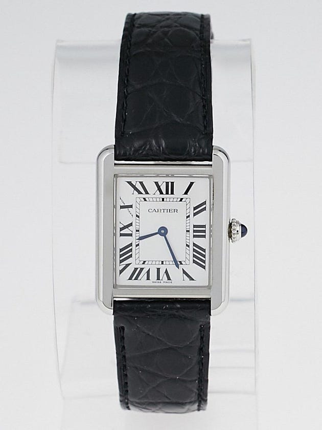 Cartier Stainless Steel Black Embossed Leather Tank Solo Watch WD200003