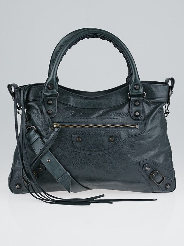 Balenciaga Anthracite Lambskin Leather Motorcycle Town Bag