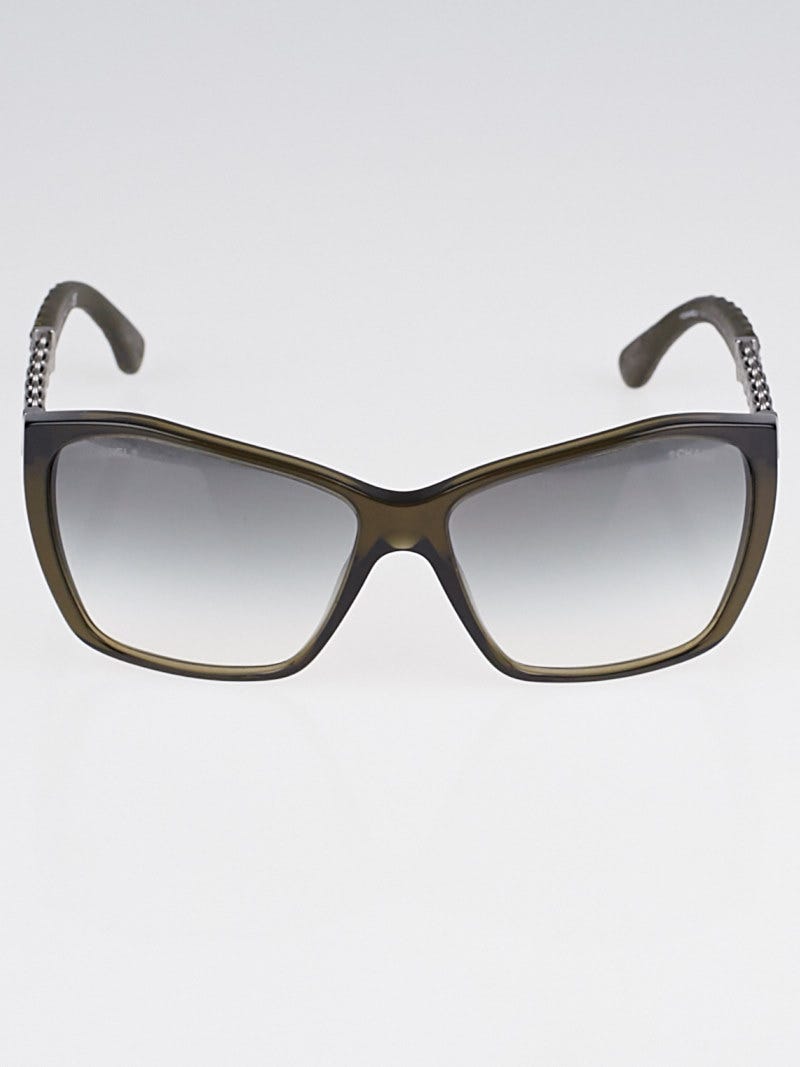 Chanel‎ 5327-Q Brown Chained Women\'s Oversized Sunglasses Italy EUC Chanel Acetate Metal Lambskin Chain Square Sunglasses 5210-Q  main image 4