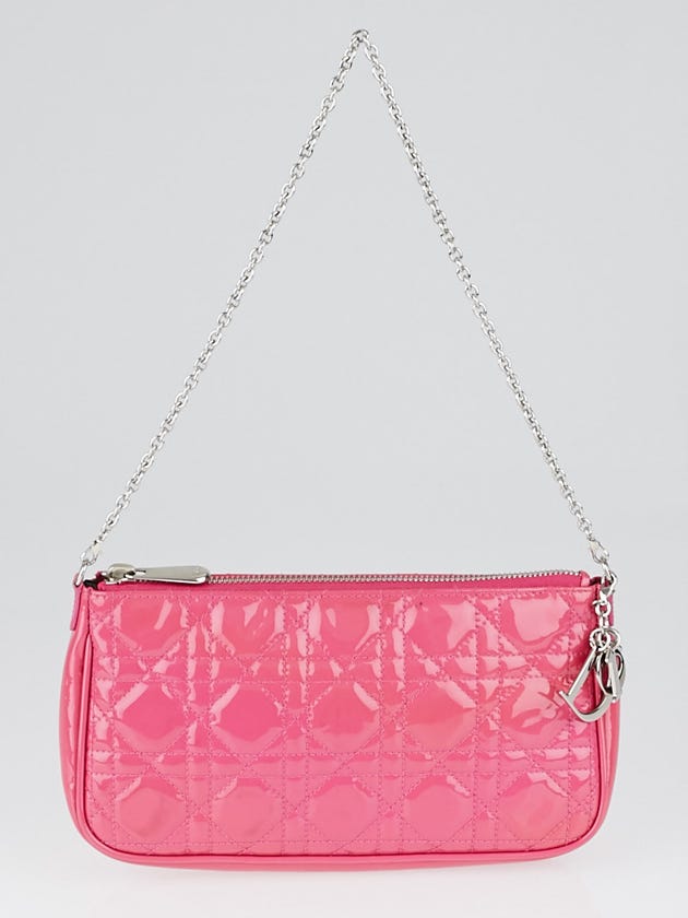 Christian Dior Pink Cannage Quilted Patent Leather Pochette Clutch Bag