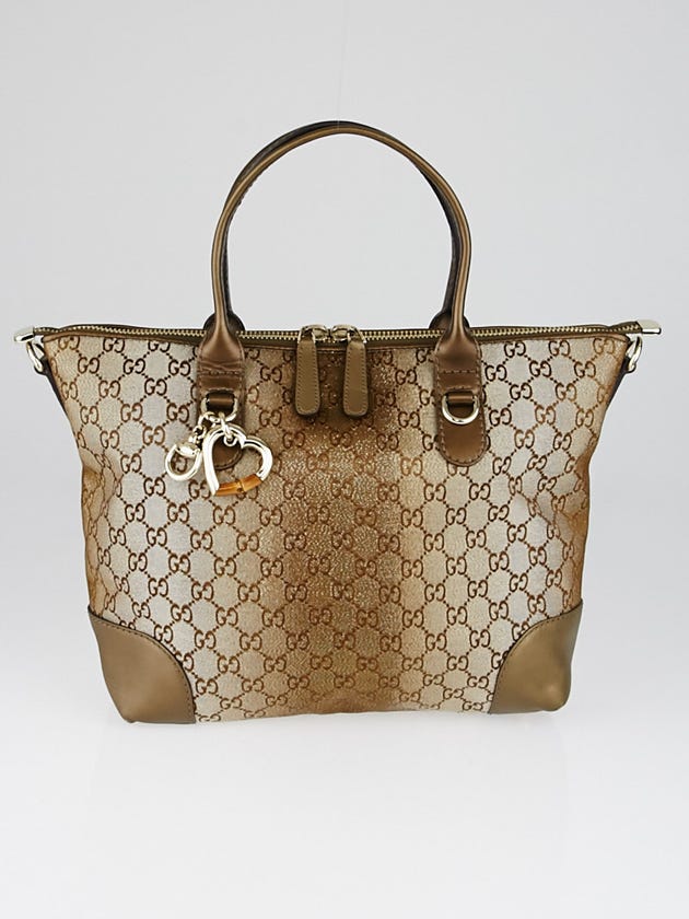 Gucci Beige Metallic GG Canvas Heart-Bit Top Handle Bag