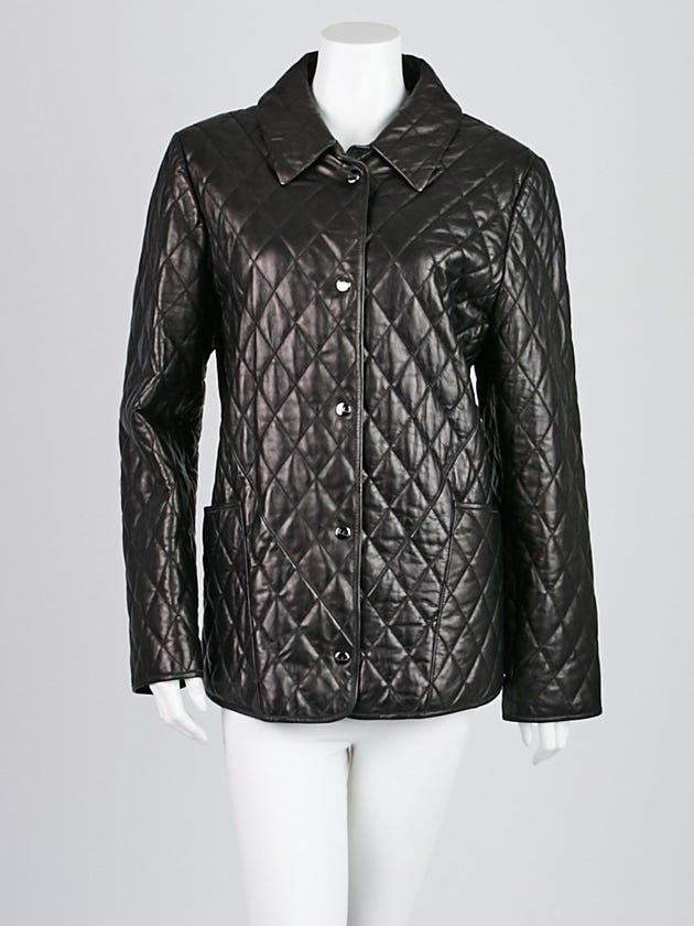Burberry London Black Quilted Lambskin Leather Jacket Size 12