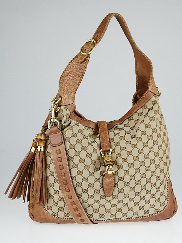 Gucci Beige/Brown GG Canvas Bamboo New Jackie Large Shoulder Bag