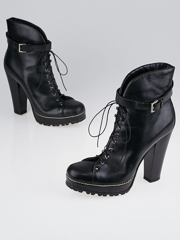 Alaïa Black Leather Lace Up Ankle Boots Size 8.5/39