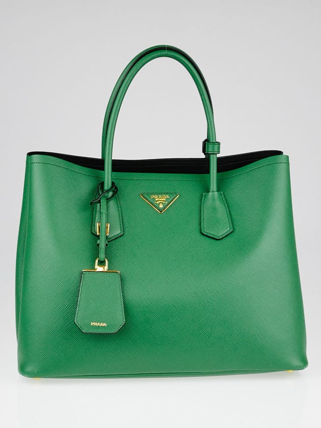 Prada Green Saffiano Leather Double Handle Tote Bag