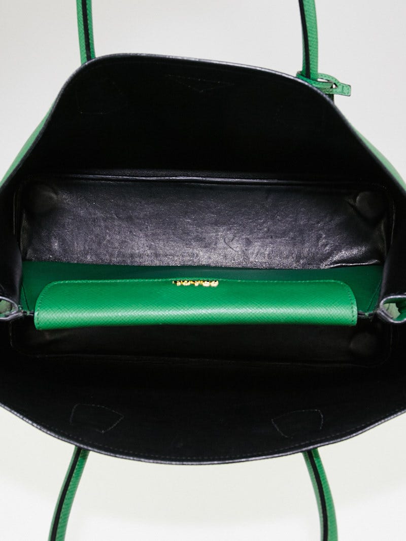 Prada Green Saffiano Leather Double Handle Tote Bag