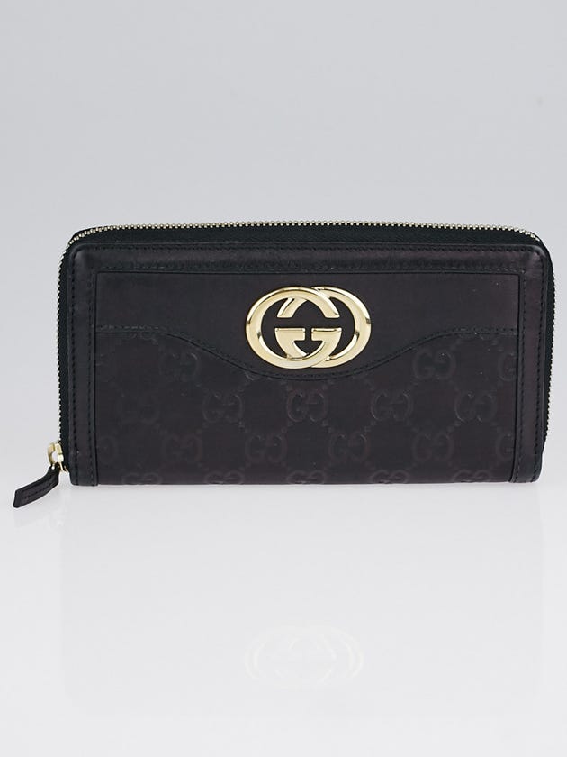 Gucci Black Guccissima Leather Interlocking G Zippy Wallet