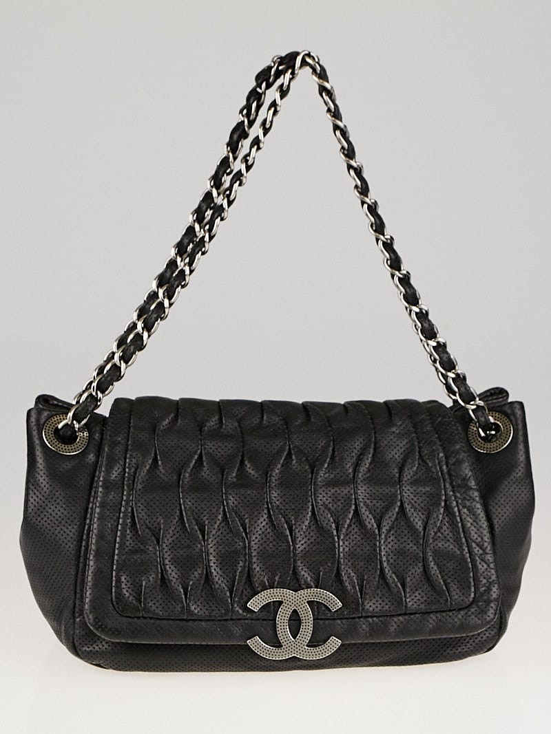 Chanel Black Perforated Leather CC Accordion Flap Bag