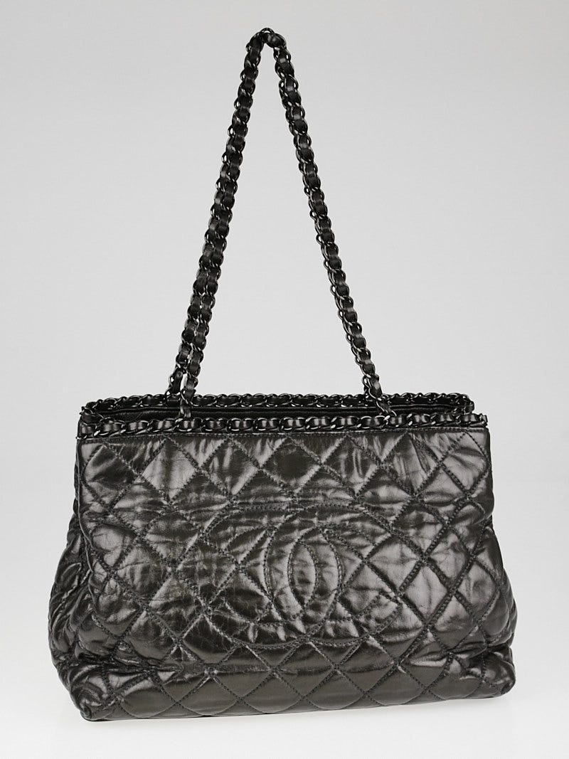 Chanel Dark Grey Quilted Calfskin Leather Chain Me Tote Bag - Yoogi's Closet