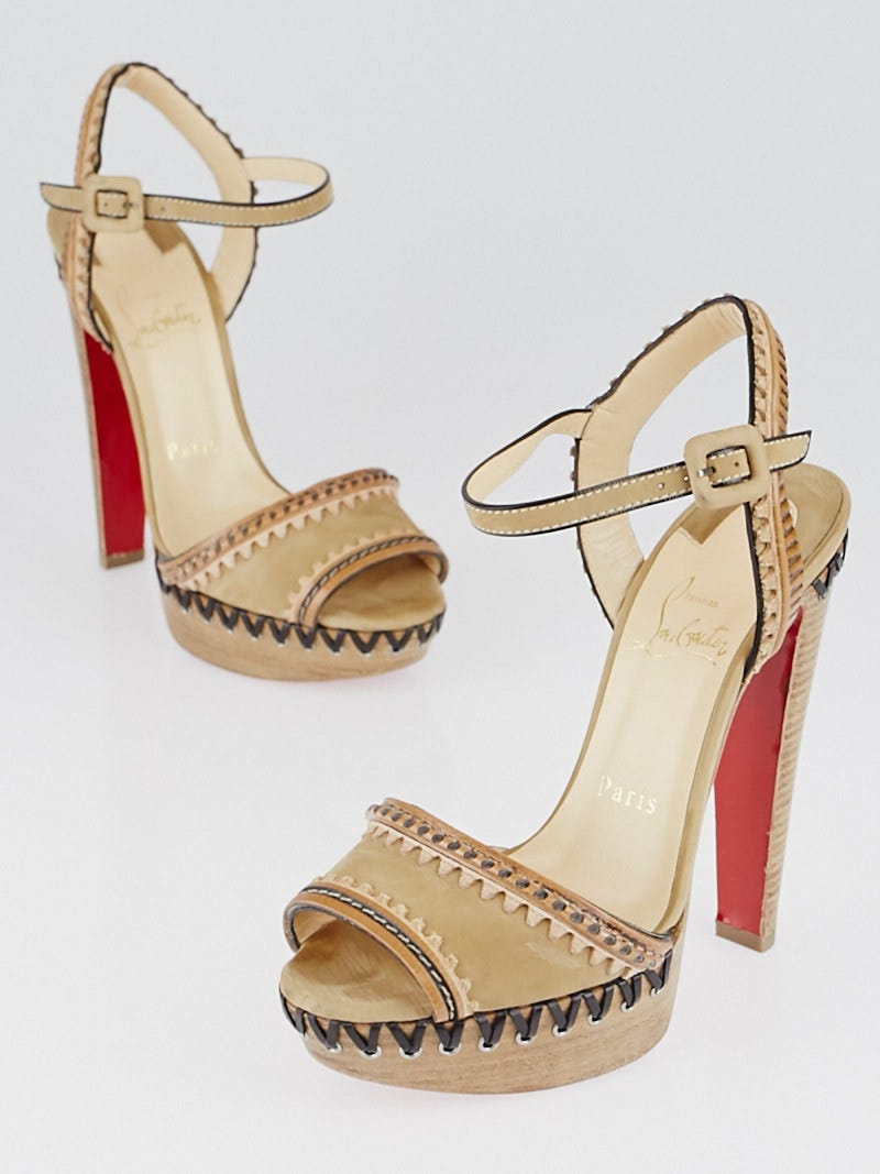 Christian Louboutin Black/Gold Suede Peep Toe Ankle Strap Sandals Size 36  Christian Louboutin | The Luxury Closet