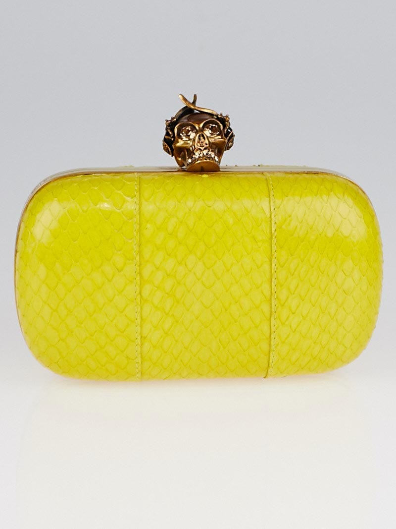 Alexander McQueen Yellow Snakeskin Bee Punk Skull Box Clutch Bag | Yoogi's  Closet