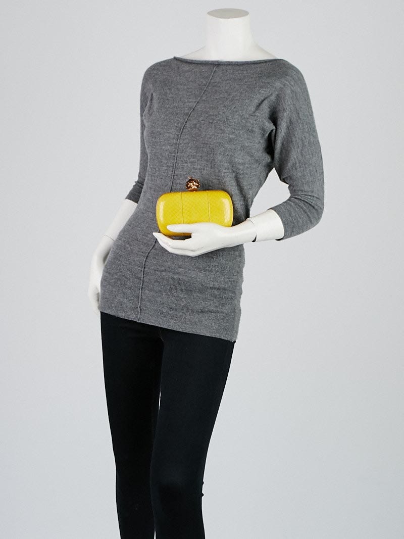 Alexander McQueen Yellow Snakeskin Bee Punk Skull Box Clutch