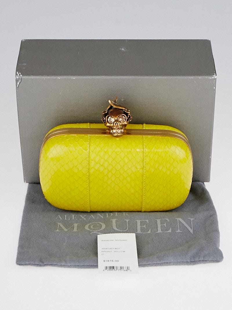 Alexander McQueen Yellow Snakeskin Bee Punk Skull Box Clutch