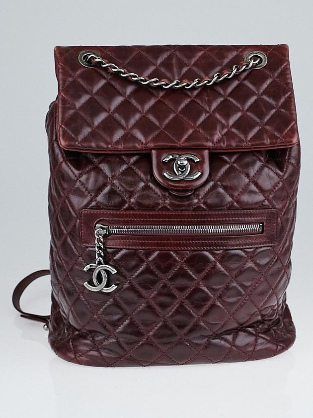 Chanel Burgundy Quilted Calfskin Leather Mountain Small Backpack Bag