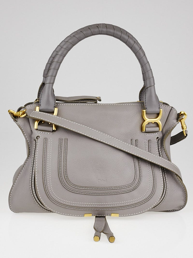 Chloe Light Grey Pebbled Leather Medium Marcie Satchel Bag