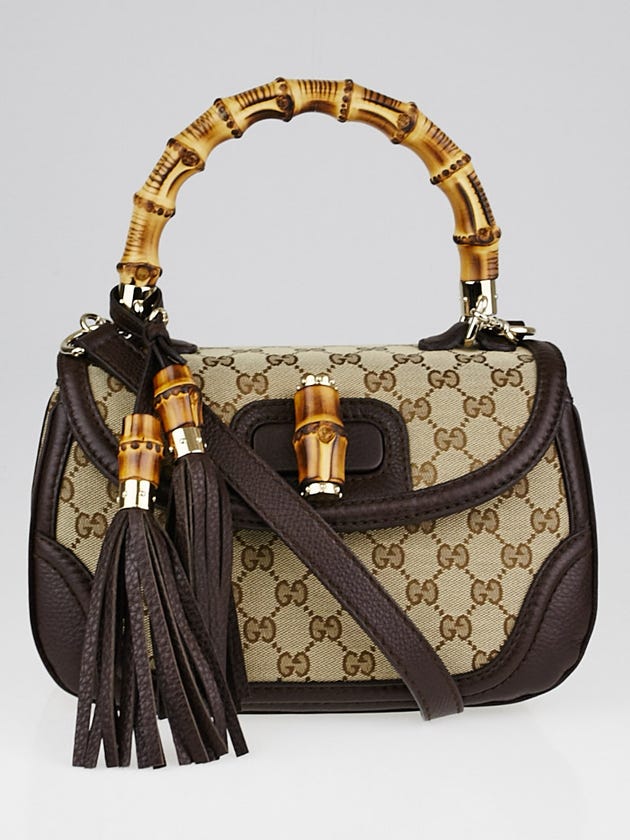 Gucci Beige/Ebony GG Canvas and Leather New Bamboo Top Handle Bag