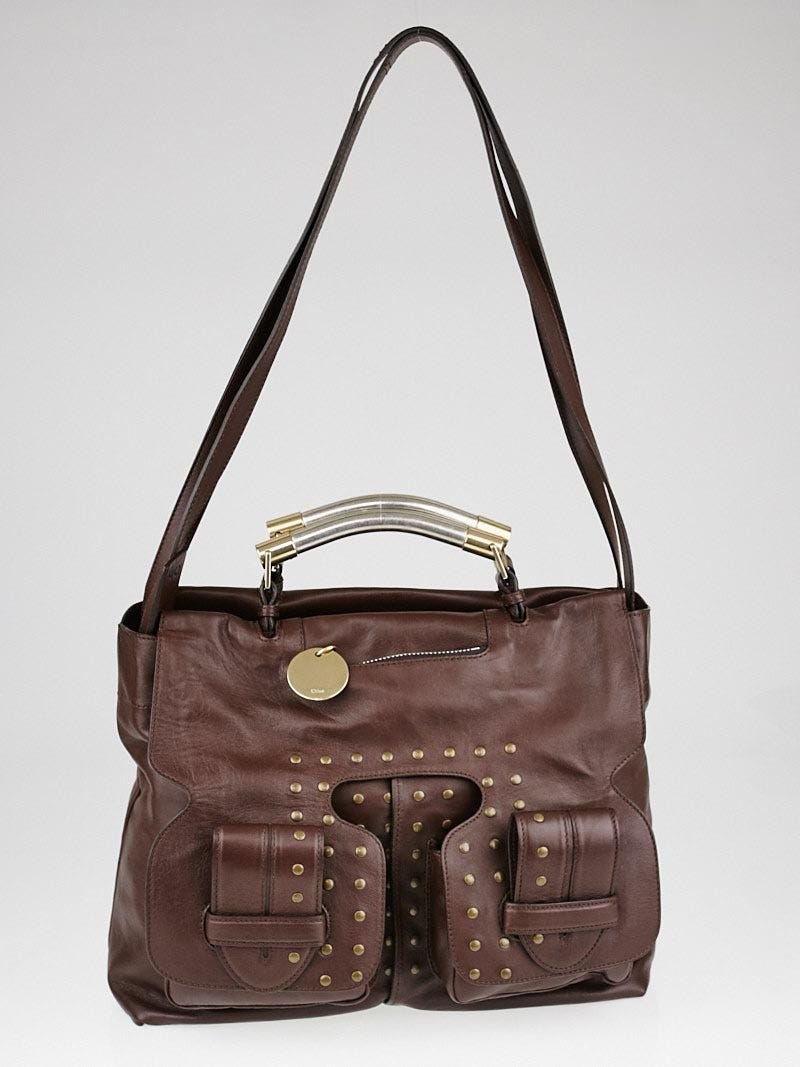 Chloe Brown Leather Studded Saskia Square Tote Bag Yoogi s Closet
