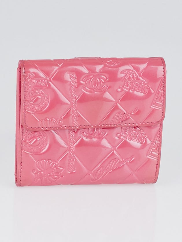 Chanel Pink Icon Quilted Patent Leather Compact Wallet
