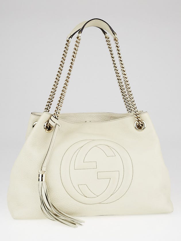 Gucci White Pebbled Leather Soho Chain Tote Bag