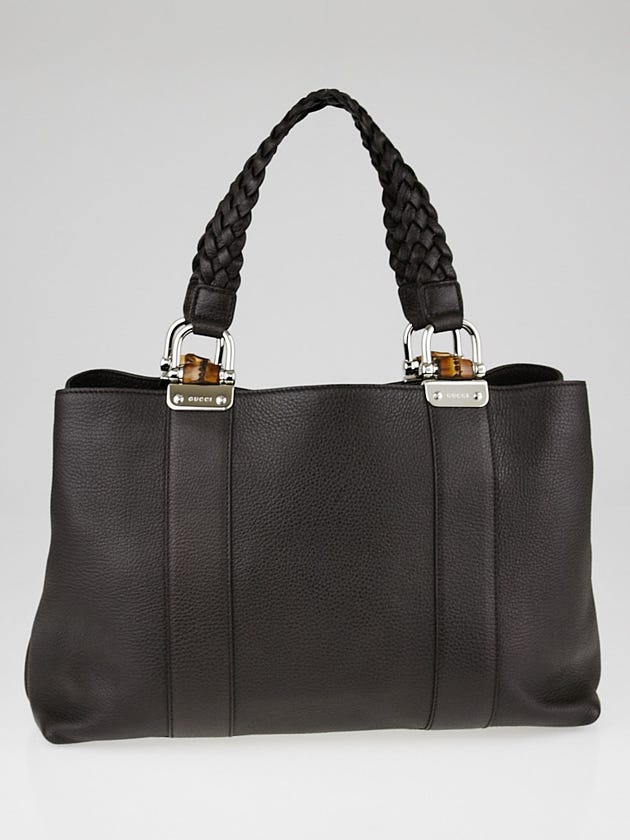 Gucci Brown Leather Bamboo Bar Medium Tote Bag