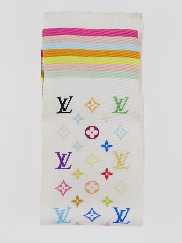 Louis Vuitton White Monogram Multicolore Silk Bandeau Scarf