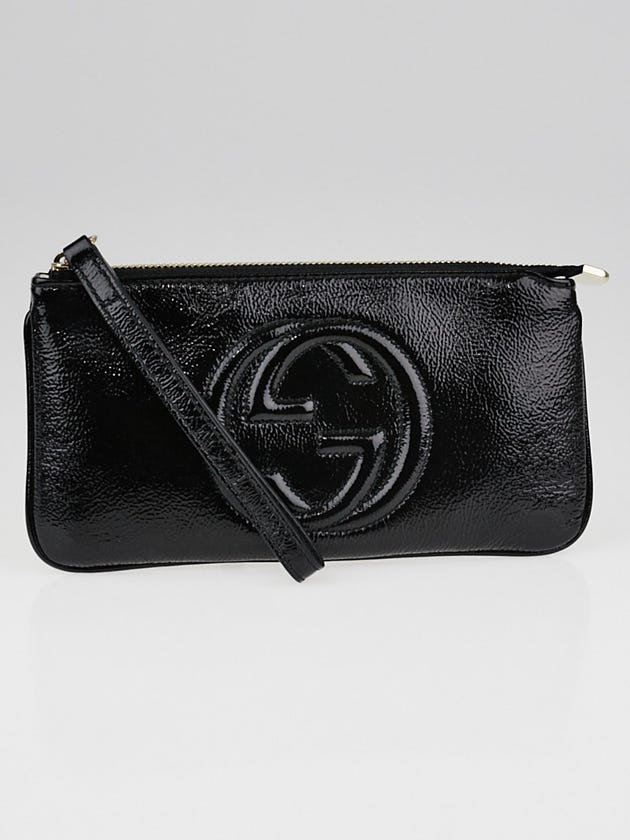 Gucci Black Patent Leather Soho Wristlet Pochette Bag