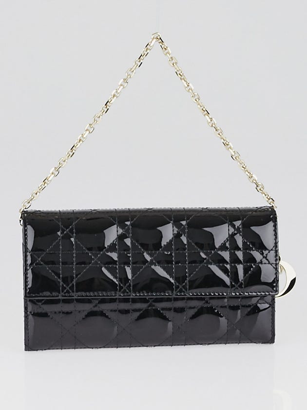 Christian Dior Black Quilted Cannage Patent Leather Chain Pochette Clutch Bag