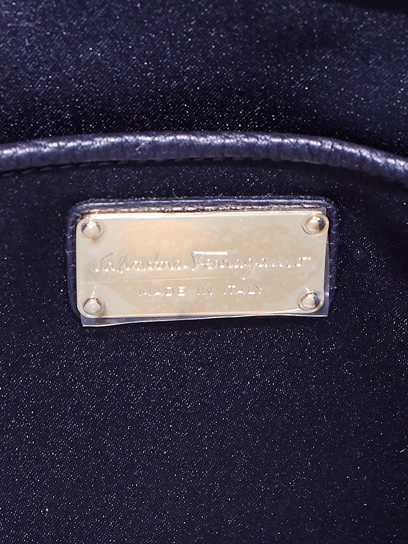 Salvatore Ferragamo Black Pebbled Leather Medium Ginger Tote Bag