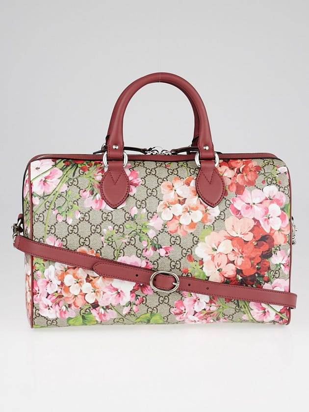 Gucci Beige/Pink GG Coated Canvas Supreme Blooms Top Handle Medium Boston Bag