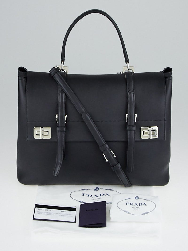 Prada Black City Calf Leather Large Flap Satchel Bag BN2790