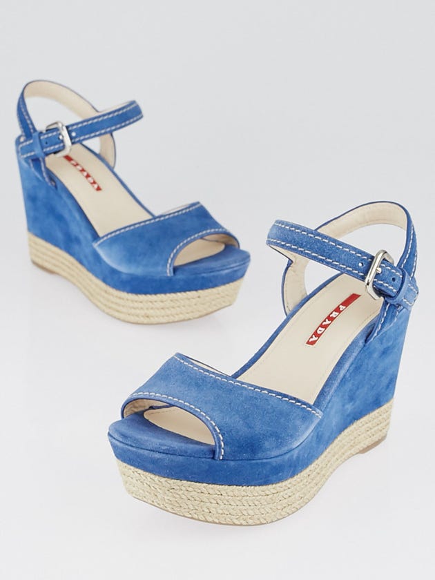Prada Blue Suede Espadrille Wedge Sandals Size 6/36.5