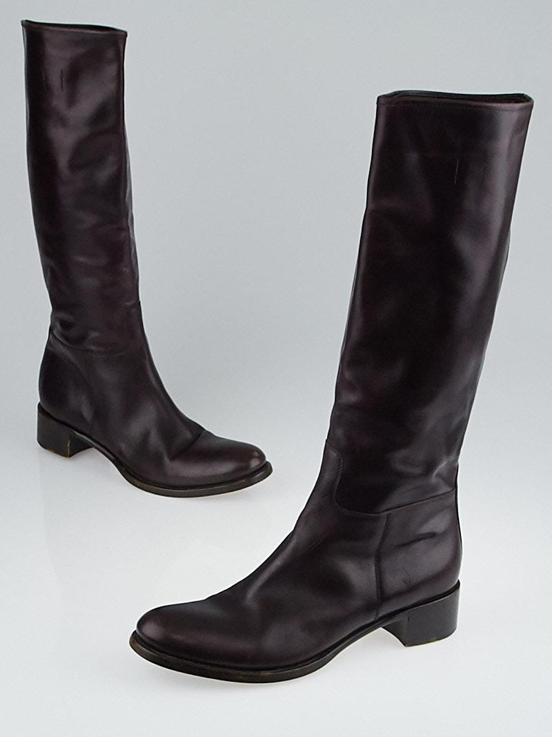 Prada Brown Leather Knee-High Boots Size /40 - Yoogi's Closet