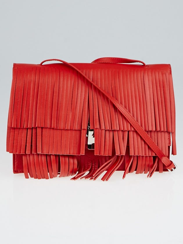 Proenza Schouler Mandarin Red Leather Fringe Small Lunch Bag