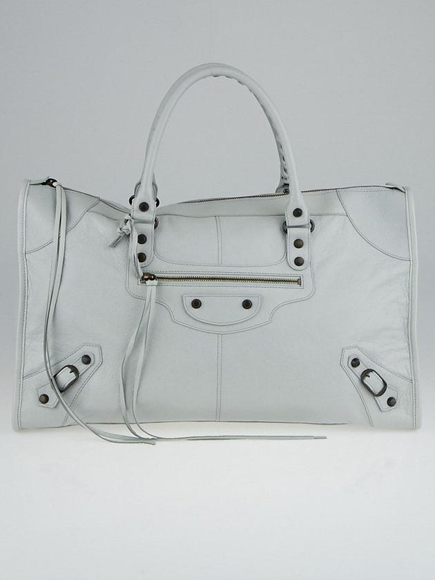 Balenciaga Gris Glace Lambskin Leather Motorcycle Work Bag