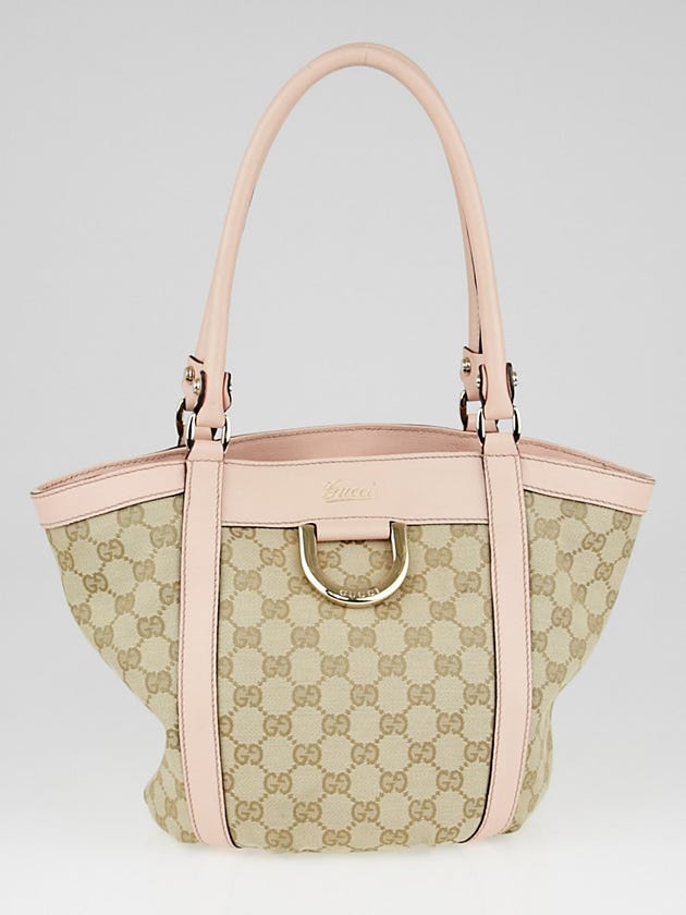 Gucci Beige/Pink GG Canvas D Gold D-Ring Small Tote Bag