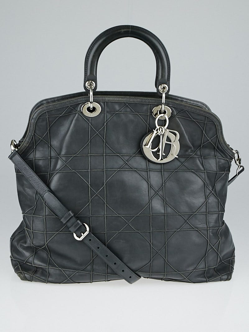Christian Dior Grey Cannage Quilted Lambskin Leather Large
