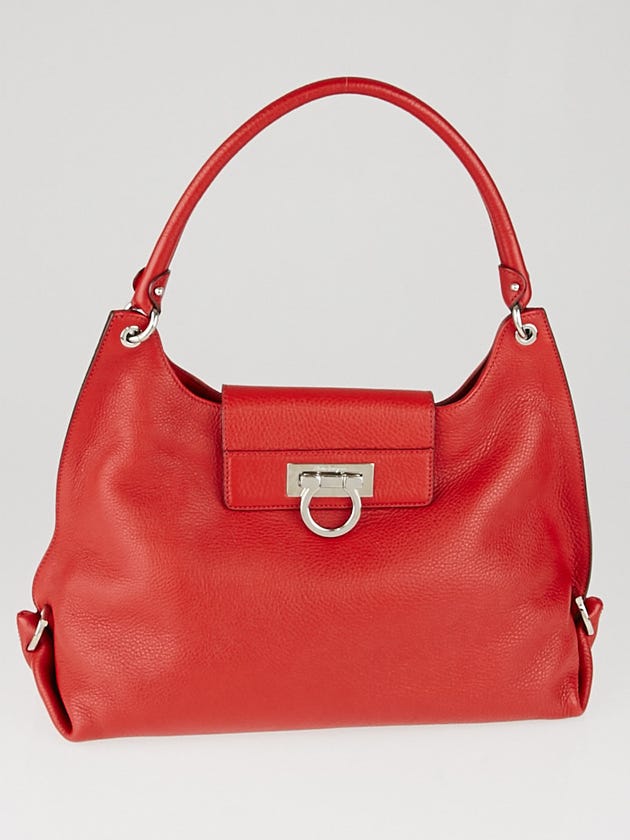 Salvatore Ferragamo Red Pebbled Calfskin Leather Fanisa Large Hobo Bag