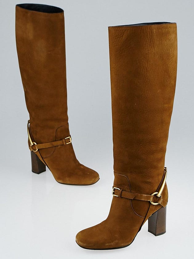 Gucci Brown Nubuck Leather Tess Tall Boots Size 4.5/35