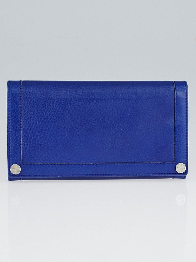 Gucci Blue Pebbled Leather GG Long Wallet