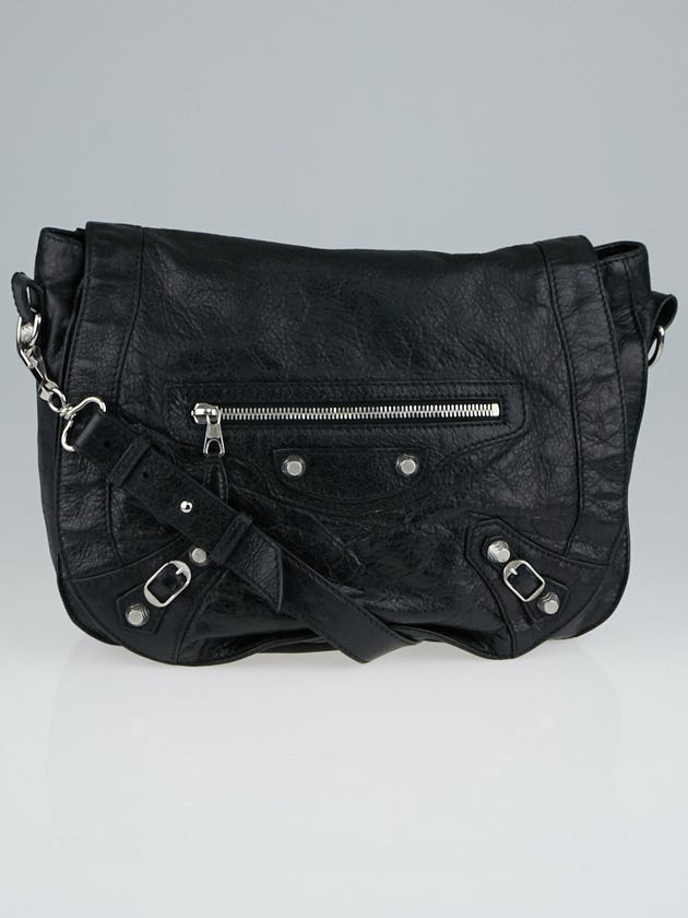 Balenciaga Black Lambskin Leather Giant 12 Silver Neo Folk Messenger Bag