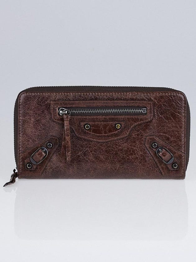 Balenciaga Castagna Leather Classic Continental Zip Around Wallet