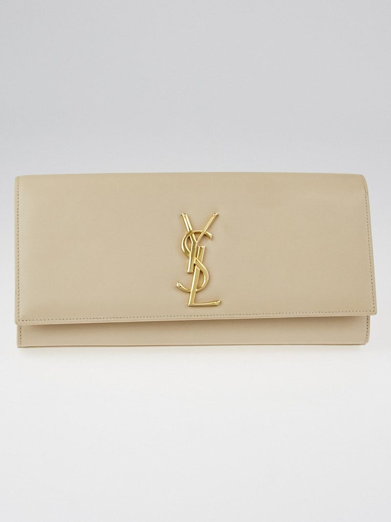 Saint Laurent Gold Calfskin Leather Monogram Clutch Bag - Yoogi's