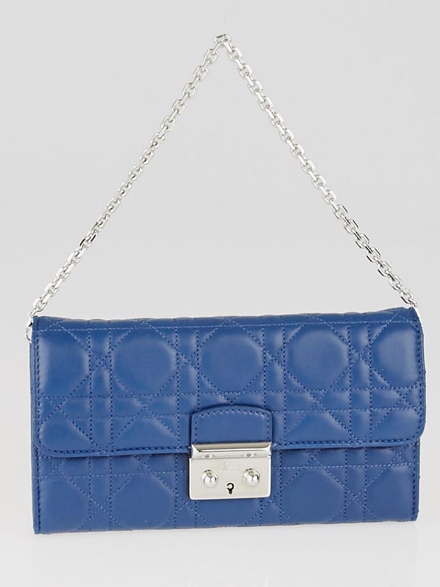 Christian Dior Mineral Blue Cannage Quilted Lambskin Leather Miss Dior Rendez-Vous Chain Wallet