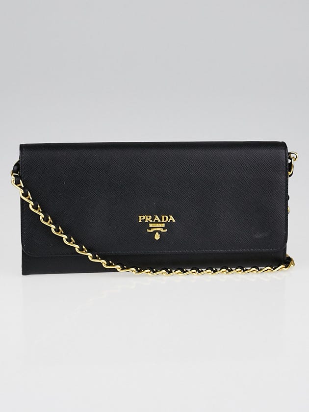 Prada Black Saffiano Metal Leather Wallet on Chain Clutch Bag 1M1290
