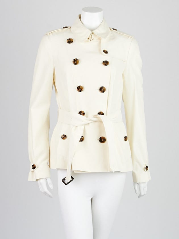 Burberry London Cream Silk Double Breasted Belted Jacket Size 8