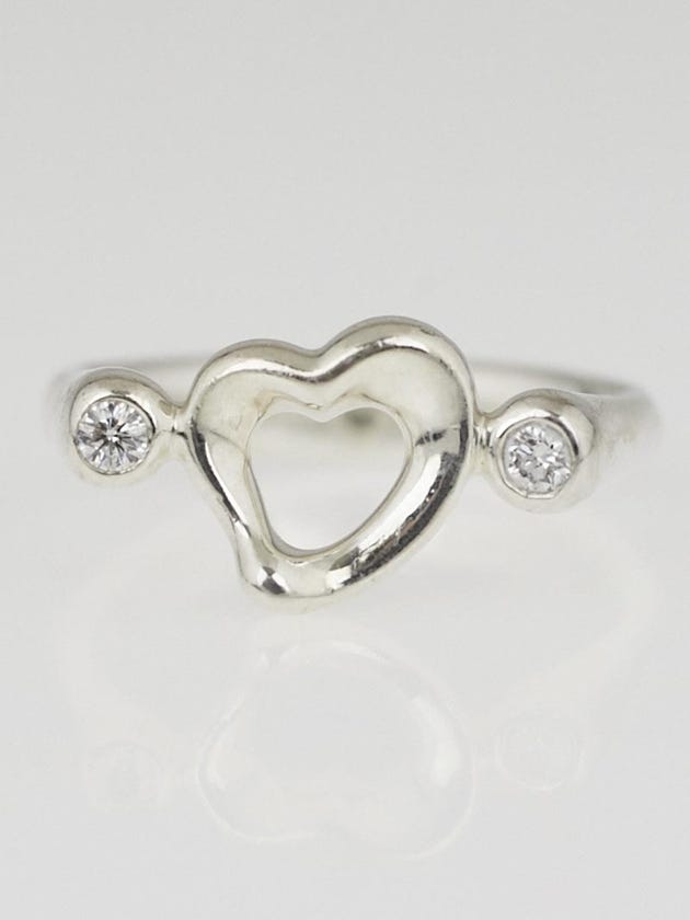 Tiffany & Co. Sterling Silver and Diamond Elsa Peretti Open Heart Ring Size 4.5