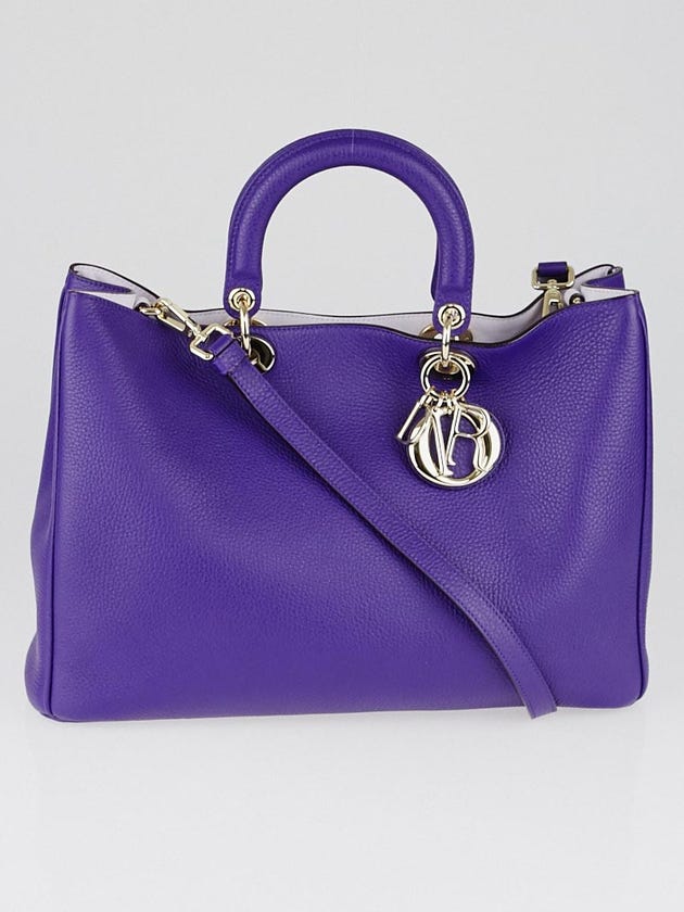 Christian Dior Purple Pebbled Calfskin Leather Large Diorissimo Tote Bag