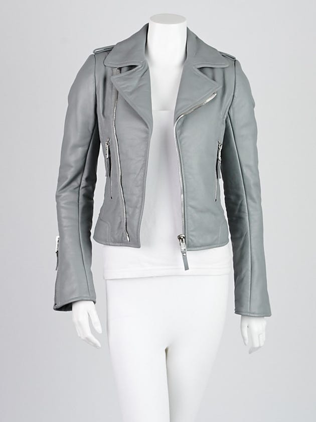 Balenciaga Grey Lambskin Leather Classic Moto Jacket Size 4/36